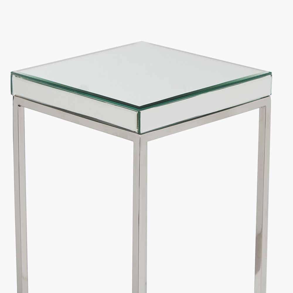 Pacific Lifestyle Living Elysee Mirrored Glass and Silver Metal Square Side Table House of Isabella UK