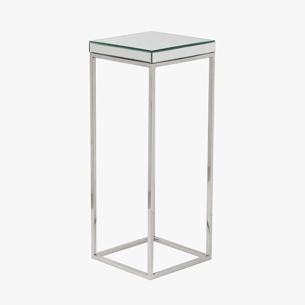Elysee Mirrored Glass and Silver Metal Square Side Table.