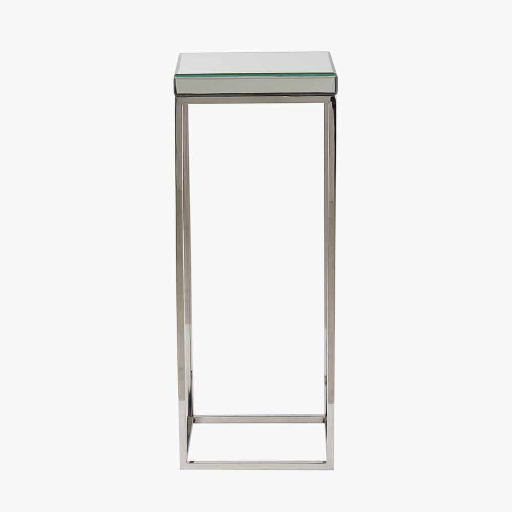 Elysee Mirrored Glass and Silver Metal Square Side Table.