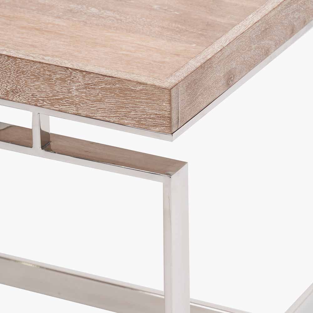 Evelyn Natural Antique Finish Mango Wood and Silver Metal Coffee Table.