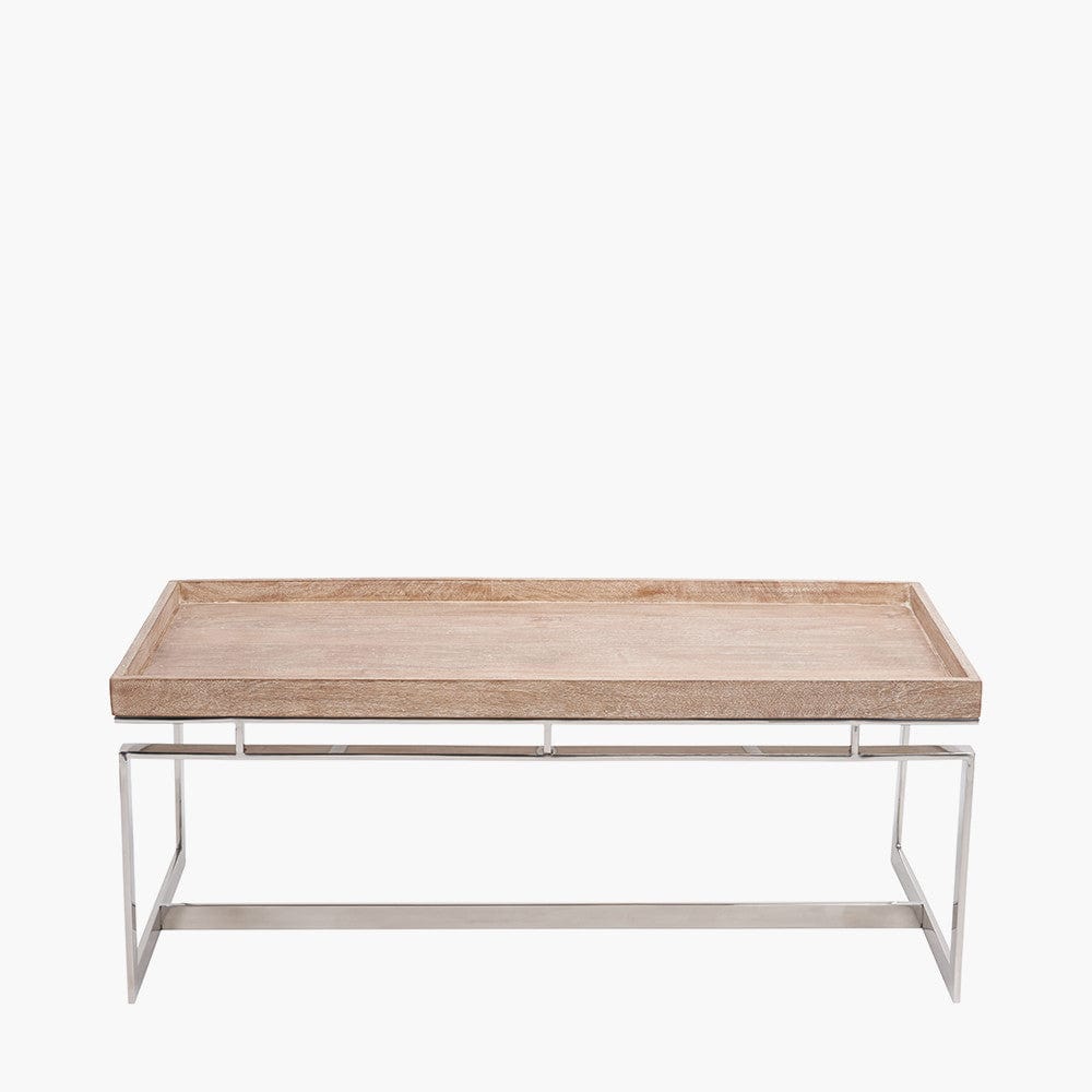 Evelyn Natural Antique Finish Mango Wood and Silver Metal Coffee Table.