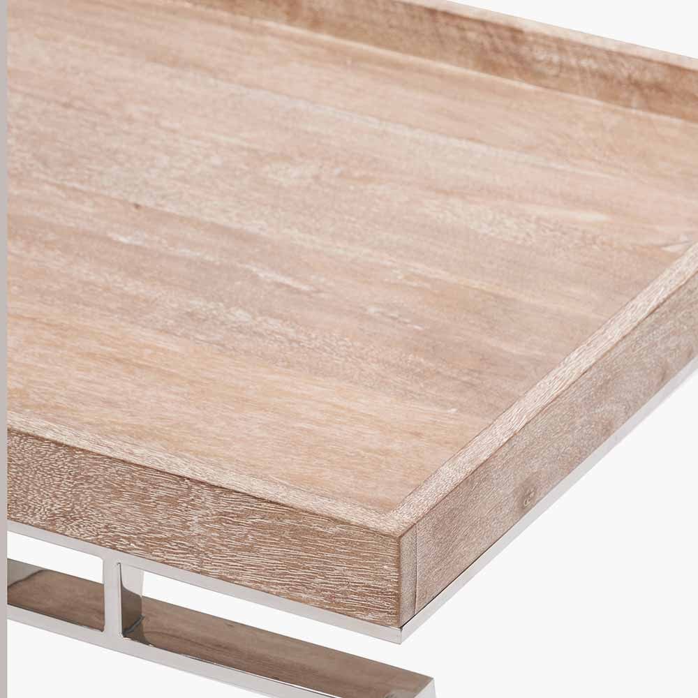 Evelyn Natural Antique Finish Mango Wood and Silver Metal Coffee Table.