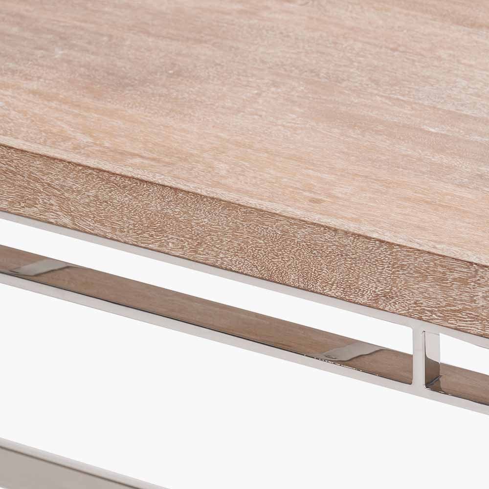 Evelyn Natural Antique Finish Mango Wood and Silver Metal Coffee Table.