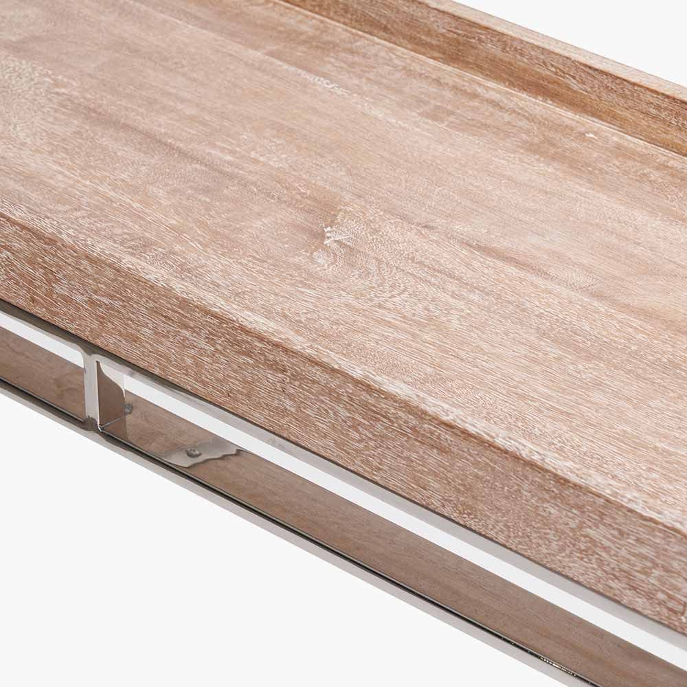 Evelyn Natural Antique Finish Mango Wood and Silver Metal Console Table.