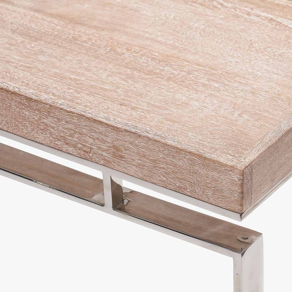 Evelyn Natural Antique Finish Mango Wood and Silver Metal Console Table.