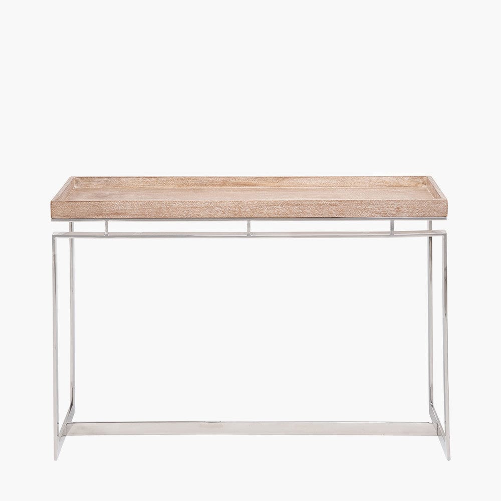 Evelyn Natural Antique Finish Mango Wood and Silver Metal Console Table.