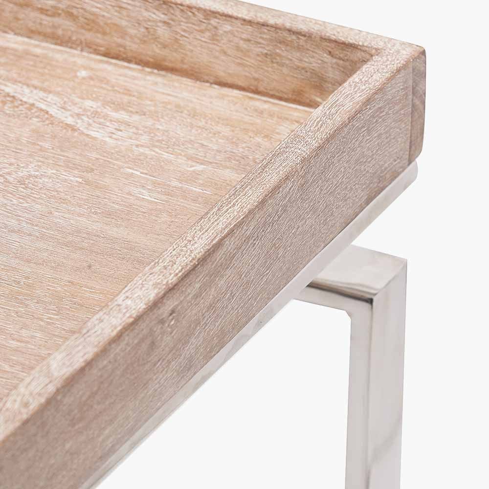 Evelyn Natural Antique Finish Mango Wood and Silver Metal Console Table.