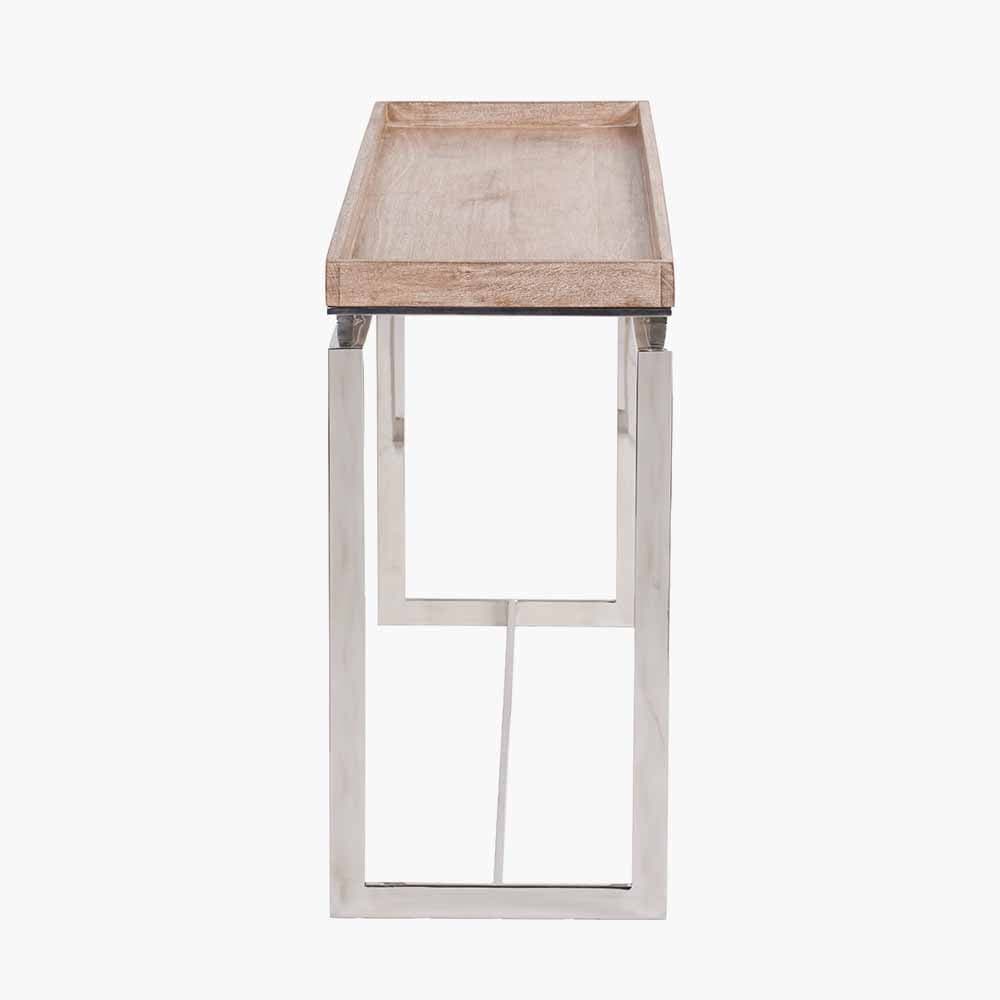 Evelyn Natural Antique Finish Mango Wood and Silver Metal Console Table.