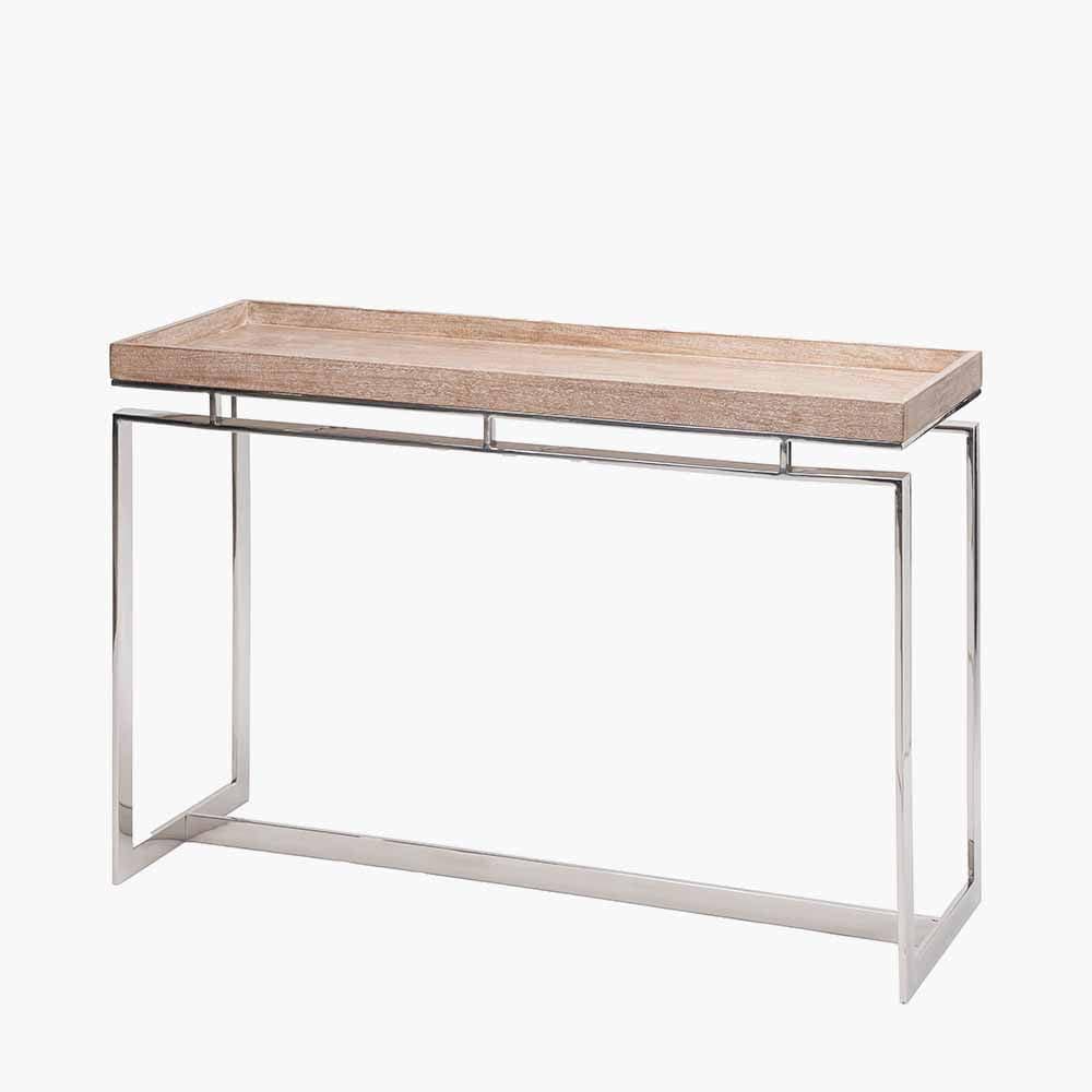 Evelyn Natural Antique Finish Mango Wood and Silver Metal Console Table.