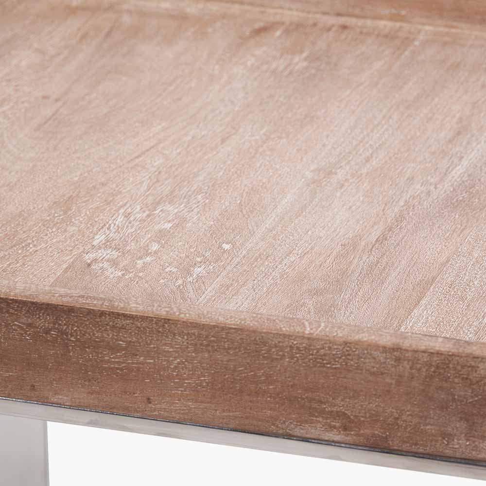 Evelyn Natural Antique Finish Mango Wood and Silver Metal Side Table.