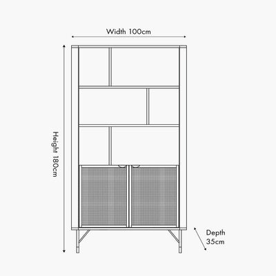 Pacific Lifestyle Living Fiji Black Acacia Wood and Natural Rattan 2 Door 6 Niche Shelf Unit House of Isabella UK