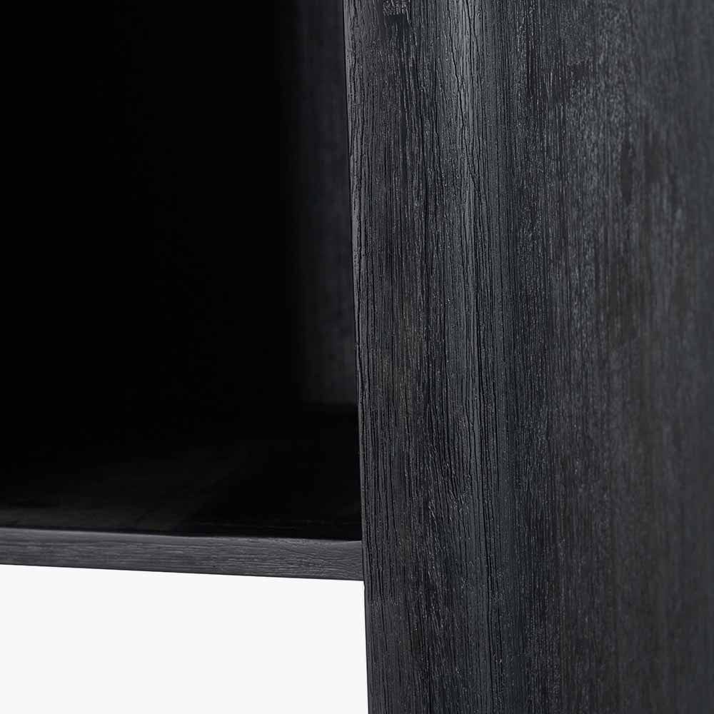 Fiji Black Acacia Wood and Natural Rattan 2 Door 6 Niche Shelf Unit.