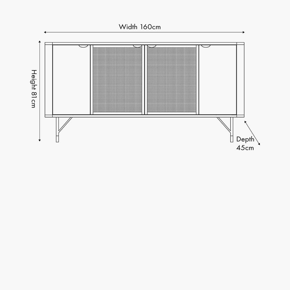 Pacific Lifestyle Living Fiji Black Acacia Wood and Natural Rattan 4 Door Sideboard House of Isabella UK