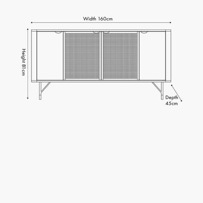 Pacific Lifestyle Living Fiji Black Acacia Wood and Natural Rattan 4 Door Sideboard House of Isabella UK