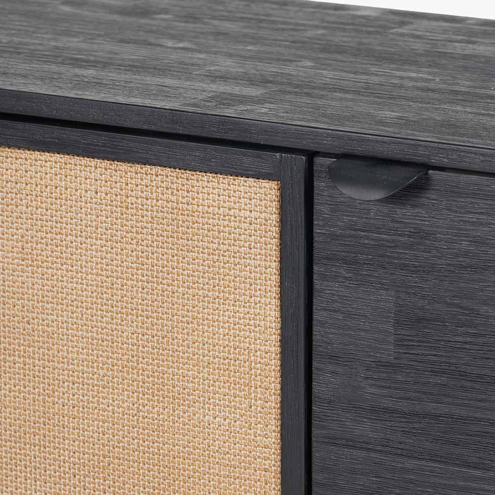Fiji Black Acacia Wood and Natural Rattan 4 Door Sideboard.