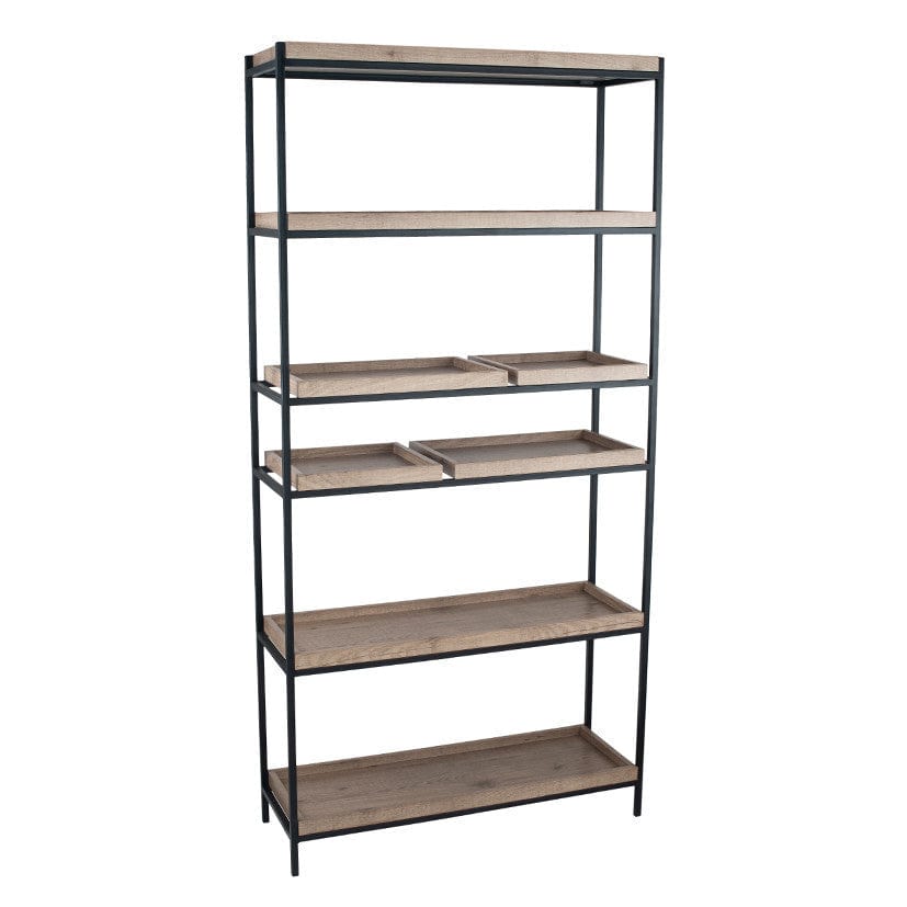 Pacific Lifestyle Living Gallery Natural Wood Veneer and Black Metal 5 Shelf Unit House of Isabella UK