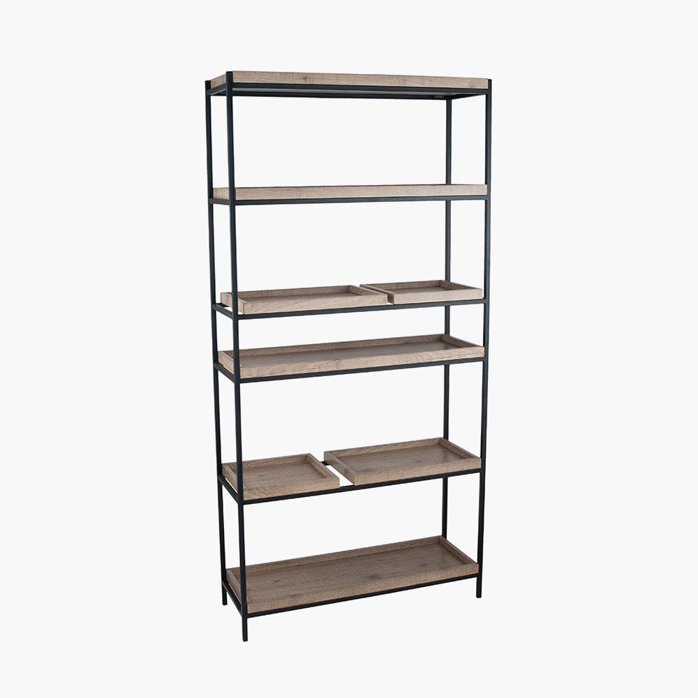 Gallery Natural Wood Veneer and Black Metal 5 Shelf Unit.