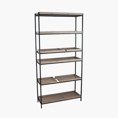 Pacific Lifestyle Living Gallery Natural Wood Veneer and Black Metal 5 Shelf Unit House of Isabella UK