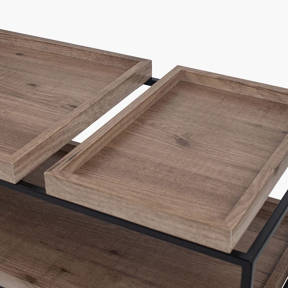 Gallery Natural Wood Veneer and Black Metal Coffee Table.