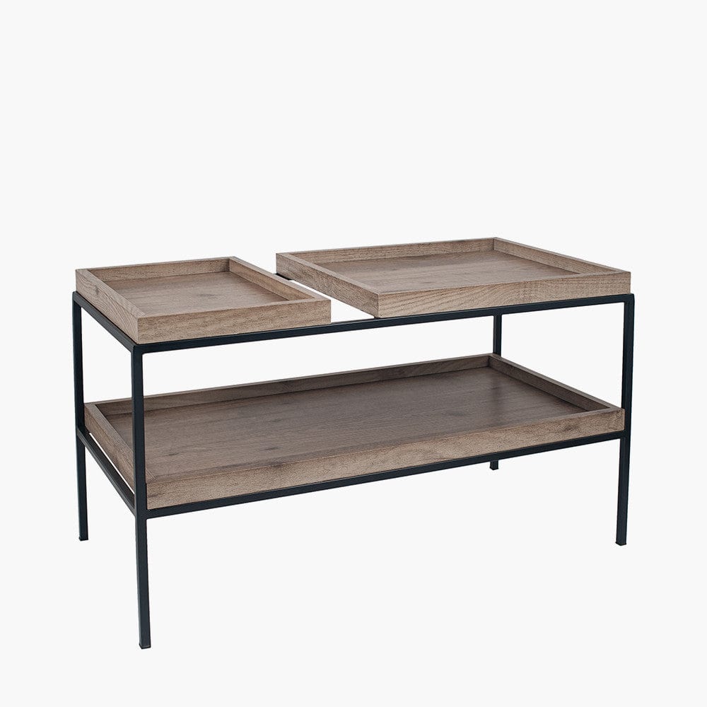 Pacific Lifestyle Living Gallery Natural Wood Veneer and Black Metal Coffee Table House of Isabella UK