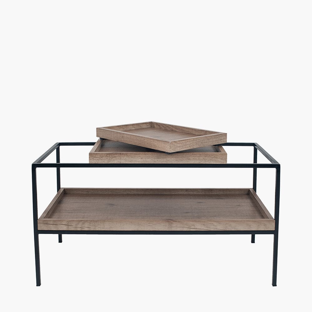 Gallery Natural Wood Veneer and Black Metal Coffee Table.