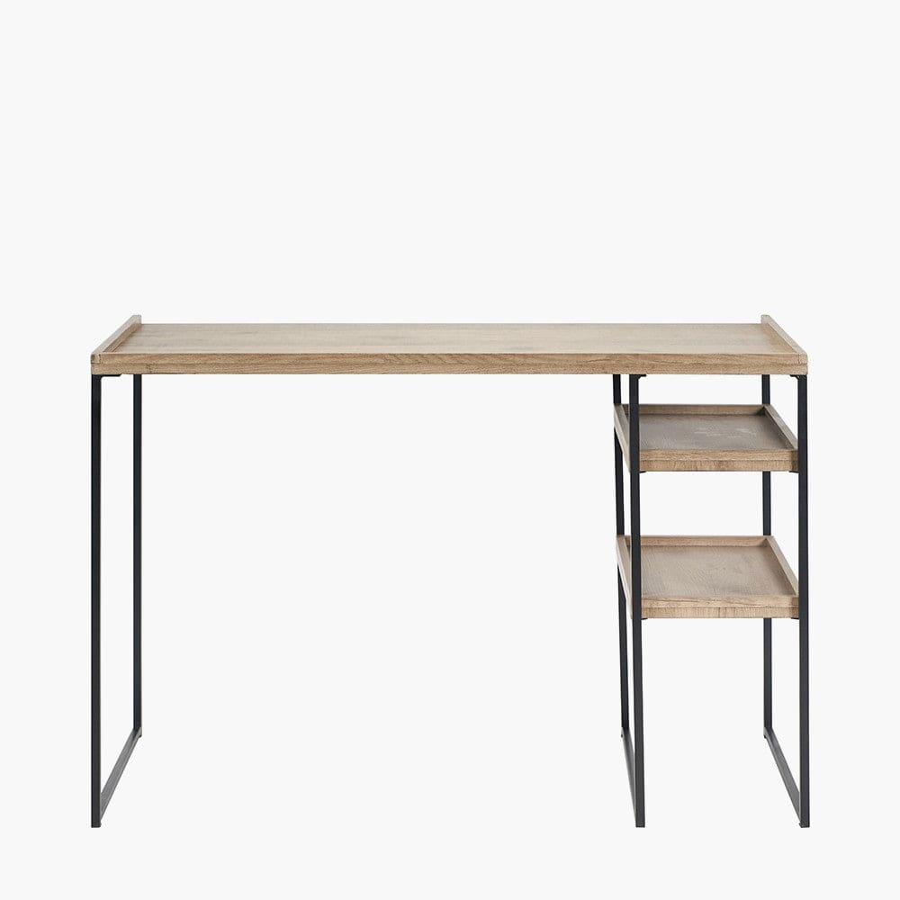 Gallery Natural Wood Veneer and Black Metal Desk.