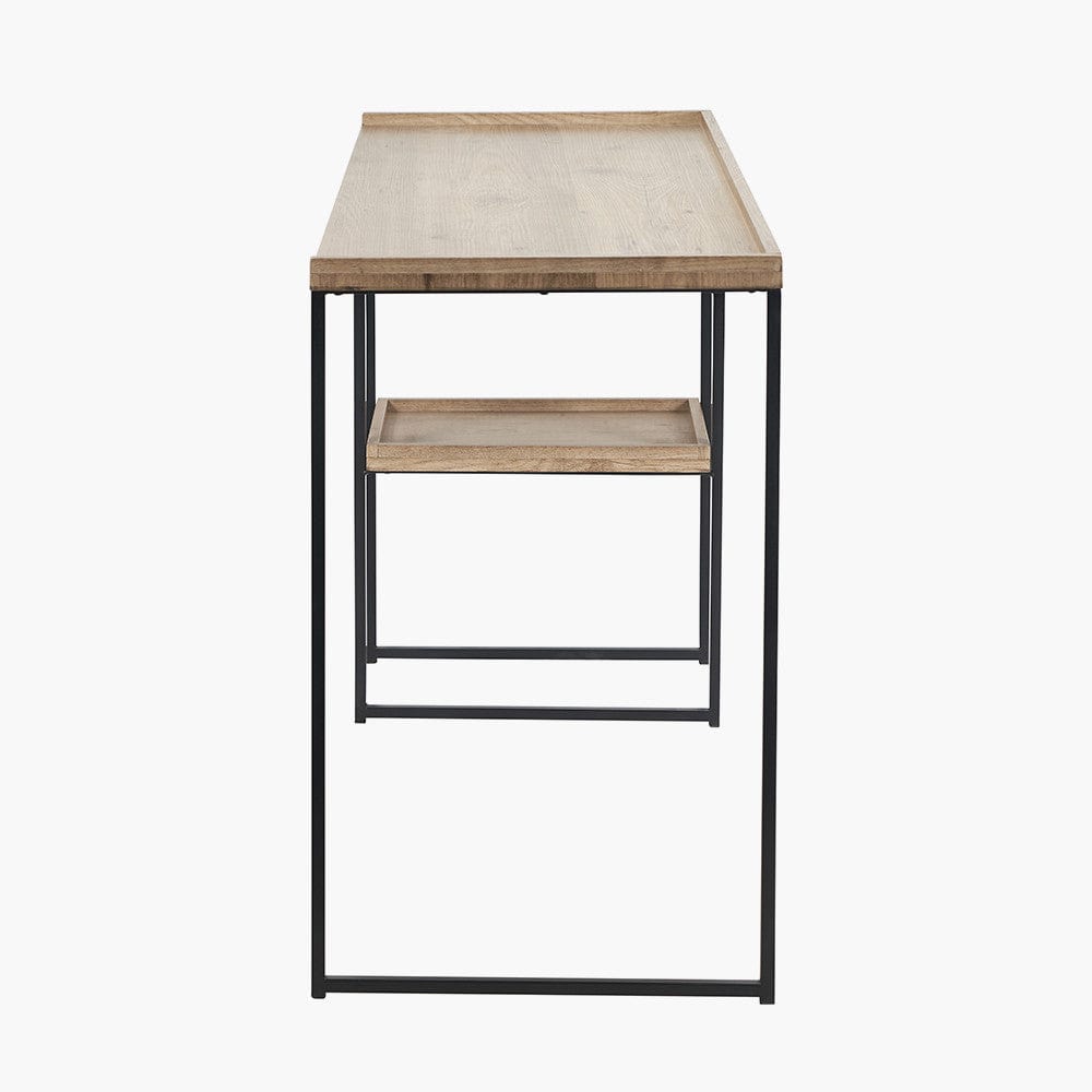 Gallery Natural Wood Veneer and Black Metal Desk.