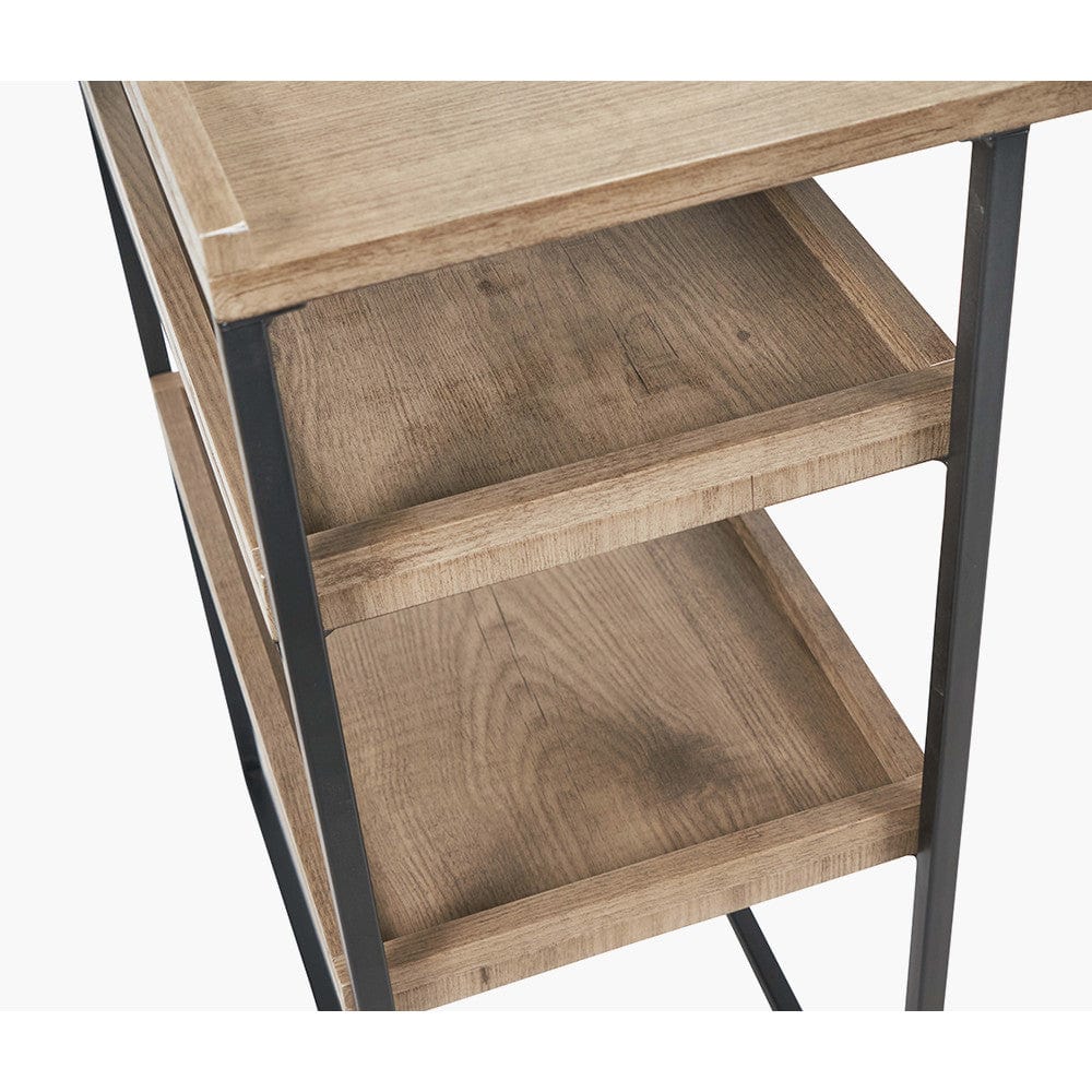 Gallery Natural Wood Veneer and Black Metal Desk.