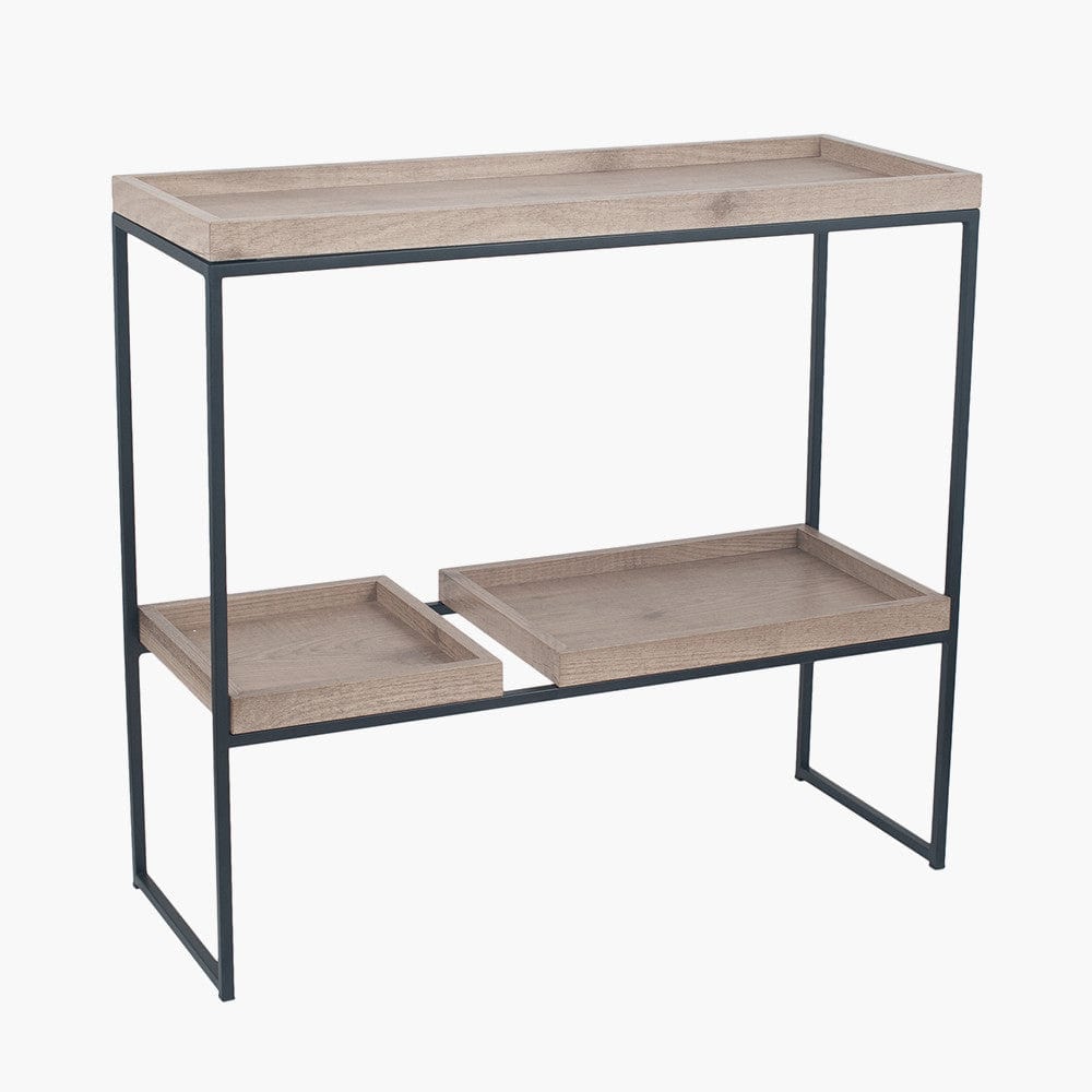Gallery Natural Wood Veneer & Black Metal 2 Shelf Unit.