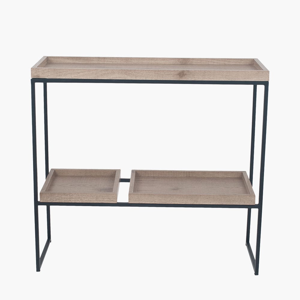 Gallery Natural Wood Veneer & Black Metal 2 Shelf Unit.