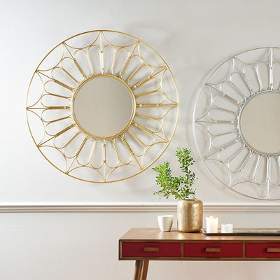 Pacific Lifestyle Living Gold Metal Cane Design Round Wall Mirror House of Isabella UK