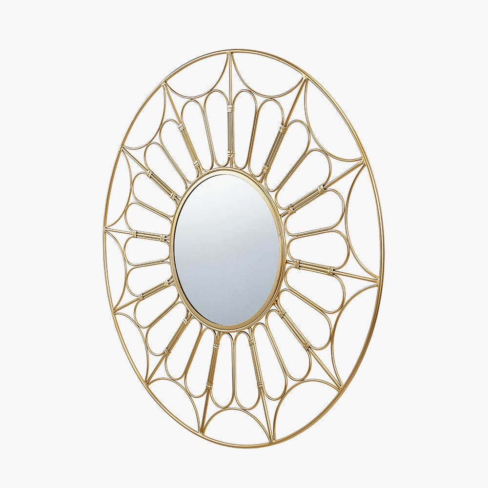 Pacific Lifestyle Living Gold Metal Cane Design Round Wall Mirror House of Isabella UK