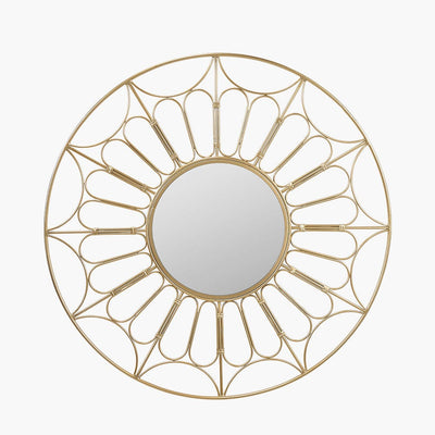 Pacific Lifestyle Living Gold Metal Cane Design Round Wall Mirror House of Isabella UK