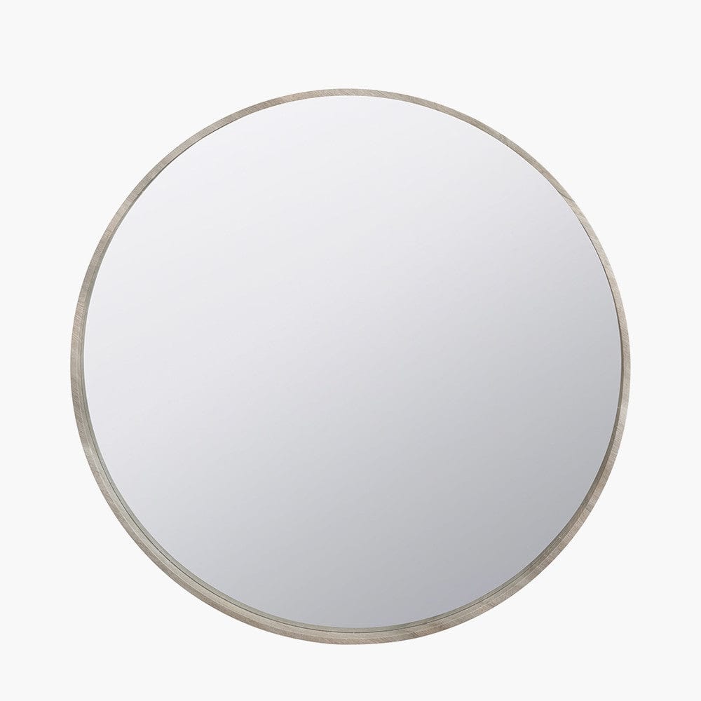Grey Oak Wood Veener Slim Frame Round Mirror Large.