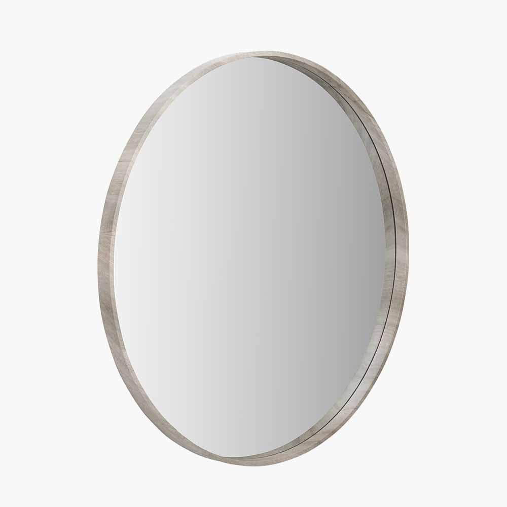 Grey Oak Wood Veener Slim Frame Round Mirror Large.