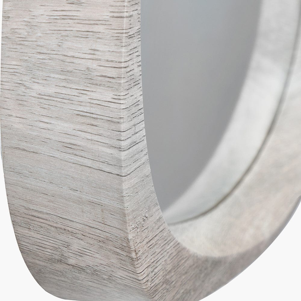 Grey Oak Wood Veneer Curved Wall Mirror.