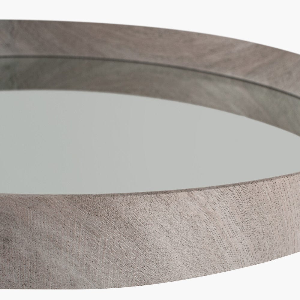 Grey Oak Wood Veneer Deep Edge Round Wall Mirror Large.