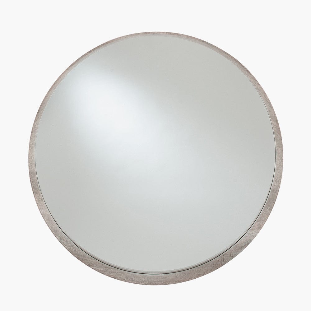 Grey Oak Wood Veneer Deep Edge Round Wall Mirror Large.