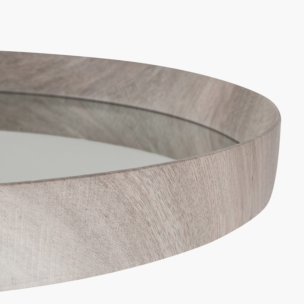 Grey Oak Wood Veneer Deep Edge Round Wall Mirror Large.