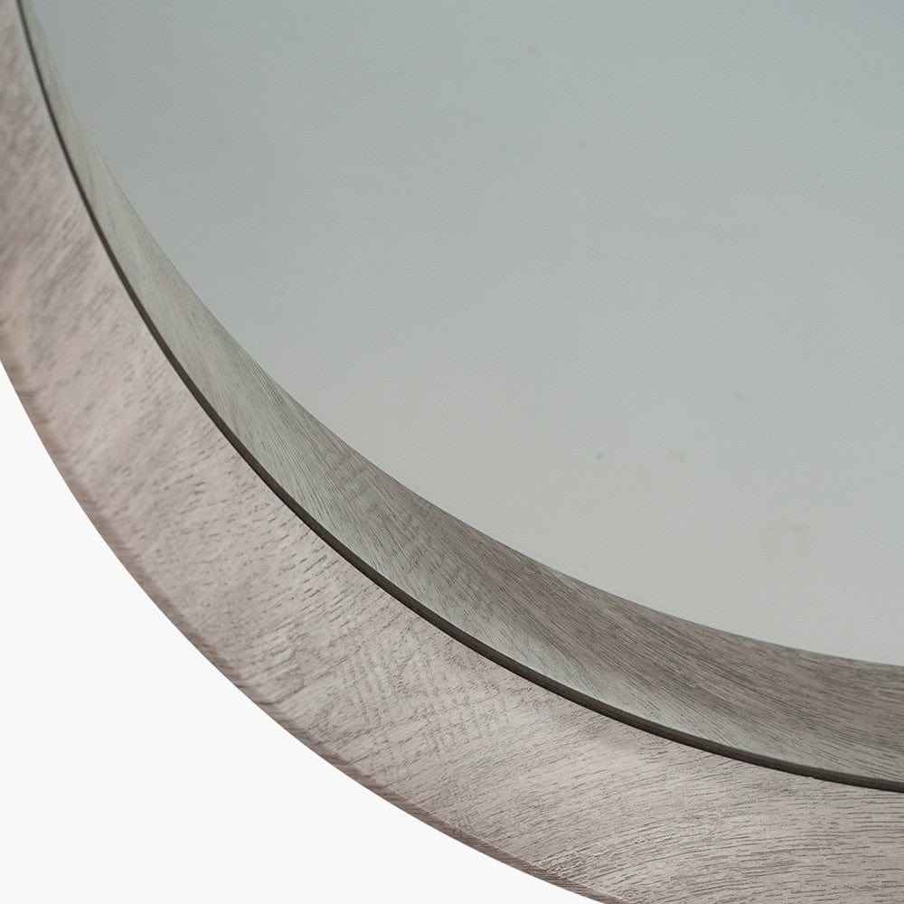 Grey Oak Wood Veneer Deep Edge Round Wall Mirror Large.