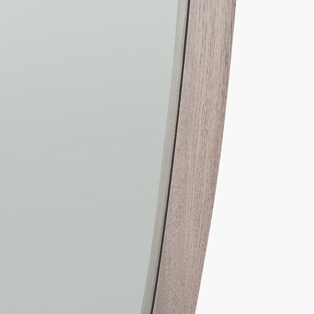 Grey Oak Wood Veneer Teardrop Shaped Wall Mirror.