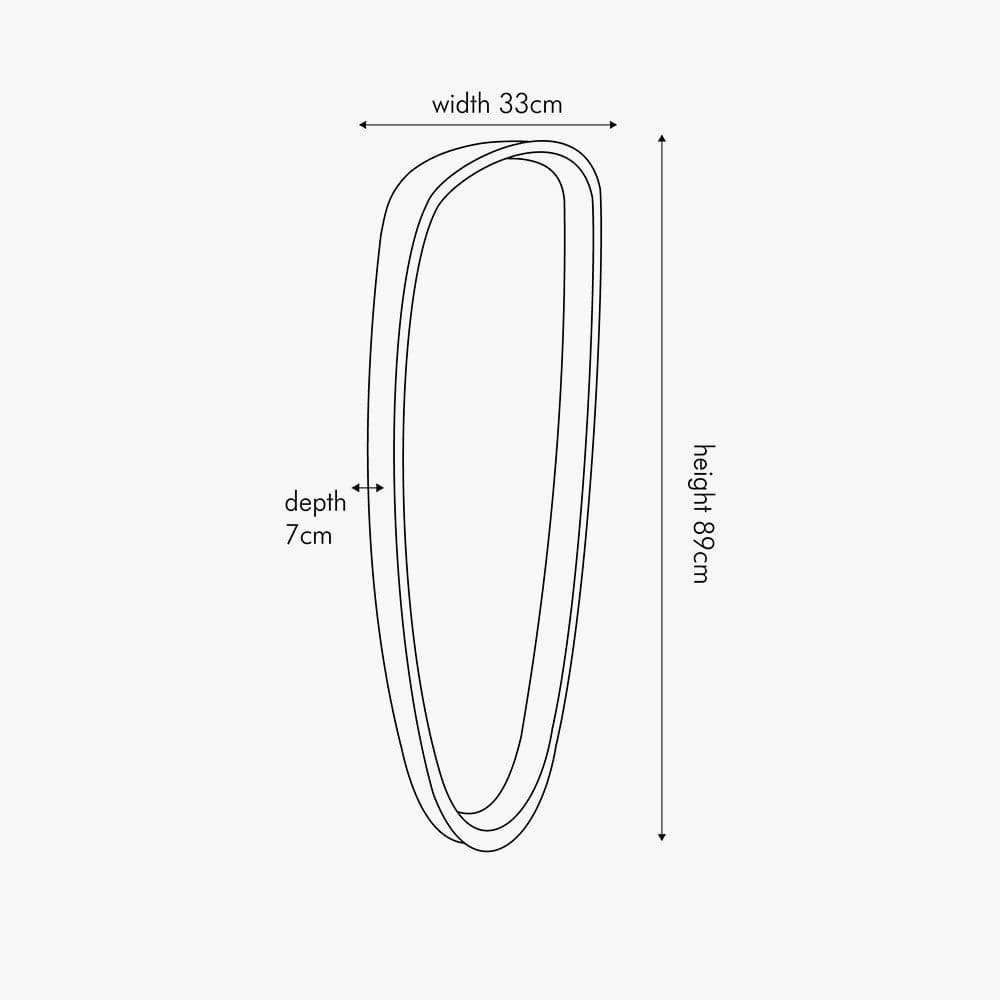 Grey Oak Wood Veneer Teardrop Shaped Wall Mirror.