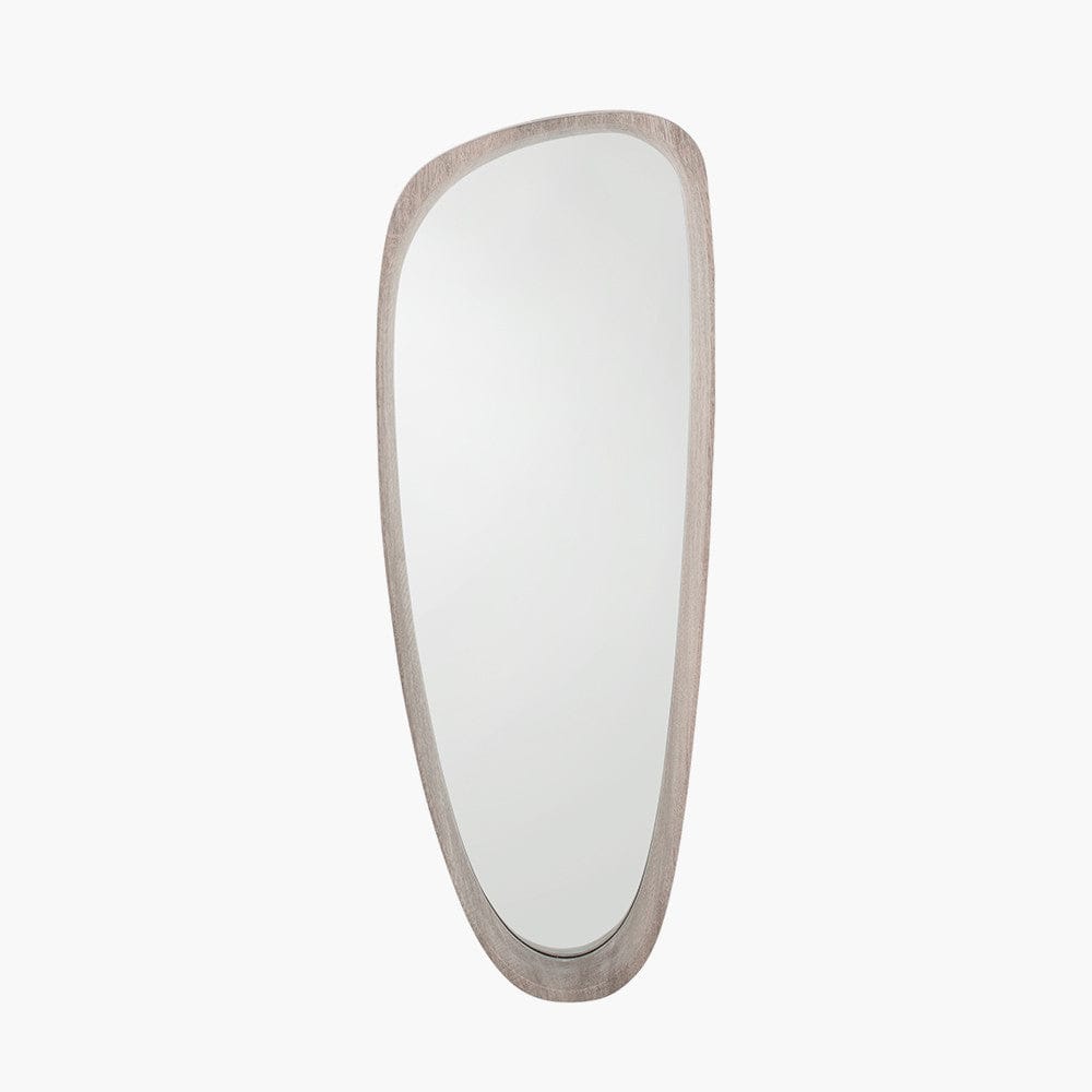 Grey Oak Wood Veneer Teardrop Shaped Wall Mirror.