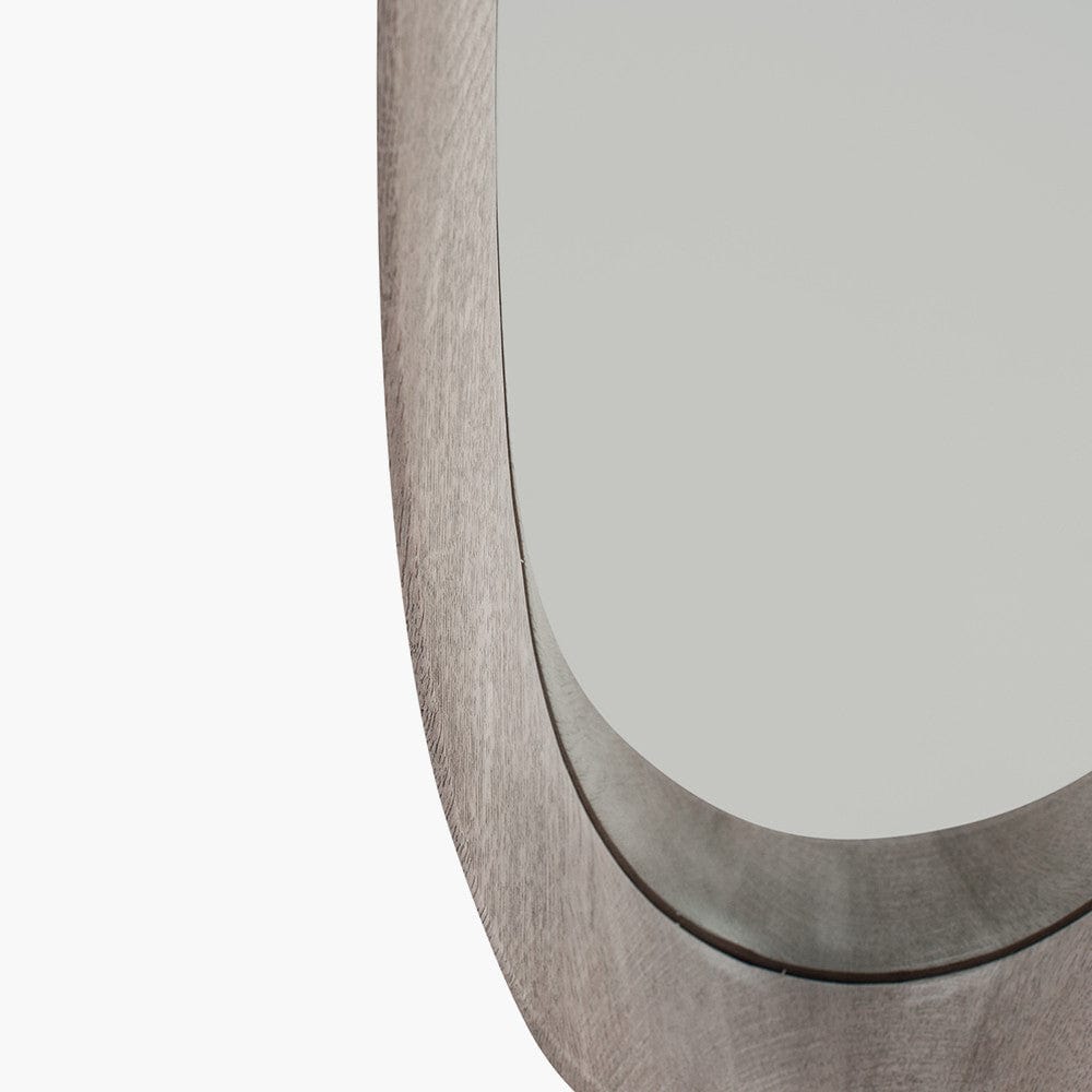 Grey Oak Wood Veneer Teardrop Shaped Wall Mirror.