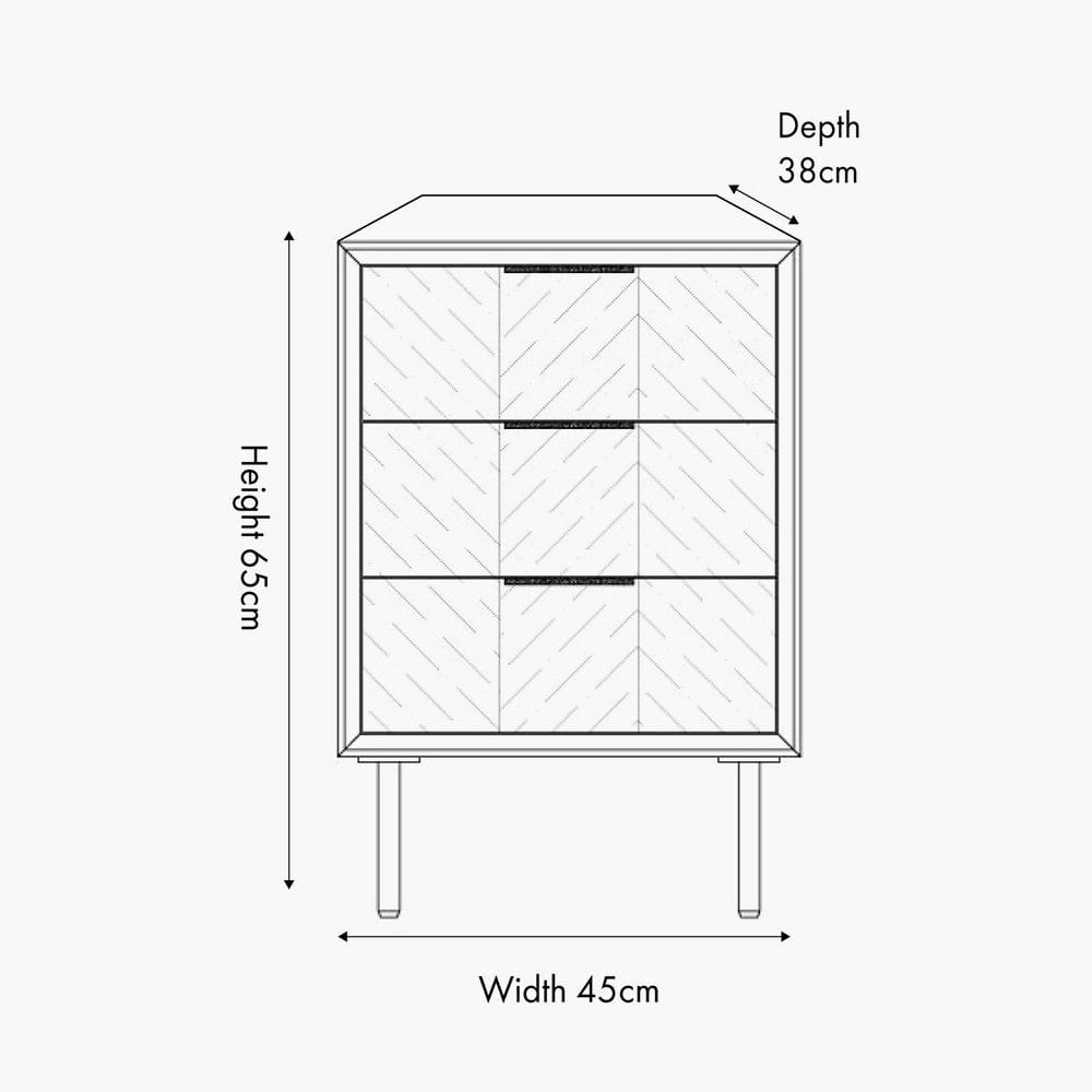 Hailee Black and Natural Chevron Oak and Pine Wood 3 Drawer Unit.