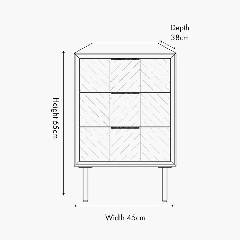Pacific Lifestyle Living Hailee Black and Natural Chevron Oak and Pine Wood 3 Drawer Unit House of Isabella UK