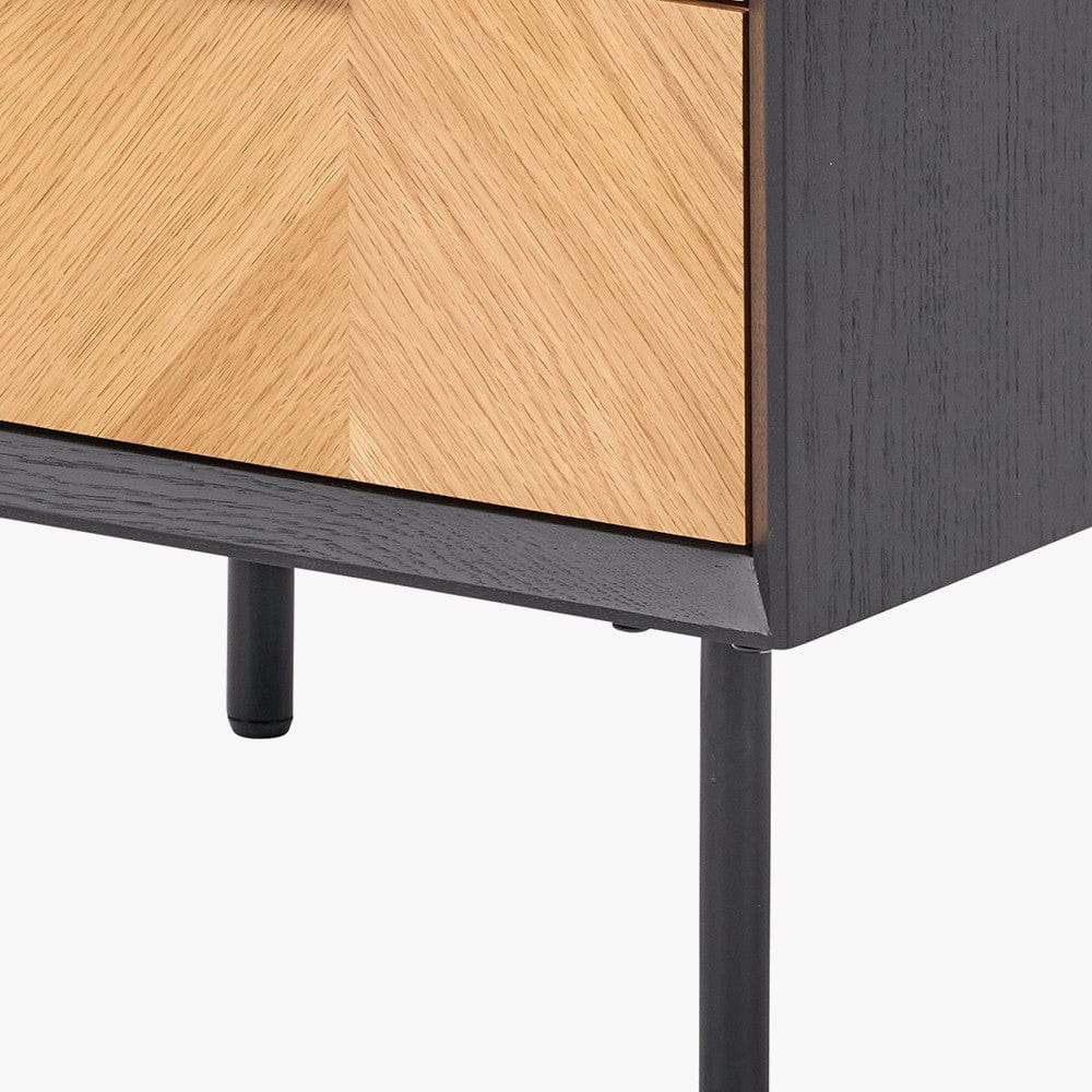 Hailee Black and Natural Chevron Oak and Pine Wood 3 Drawer Unit.