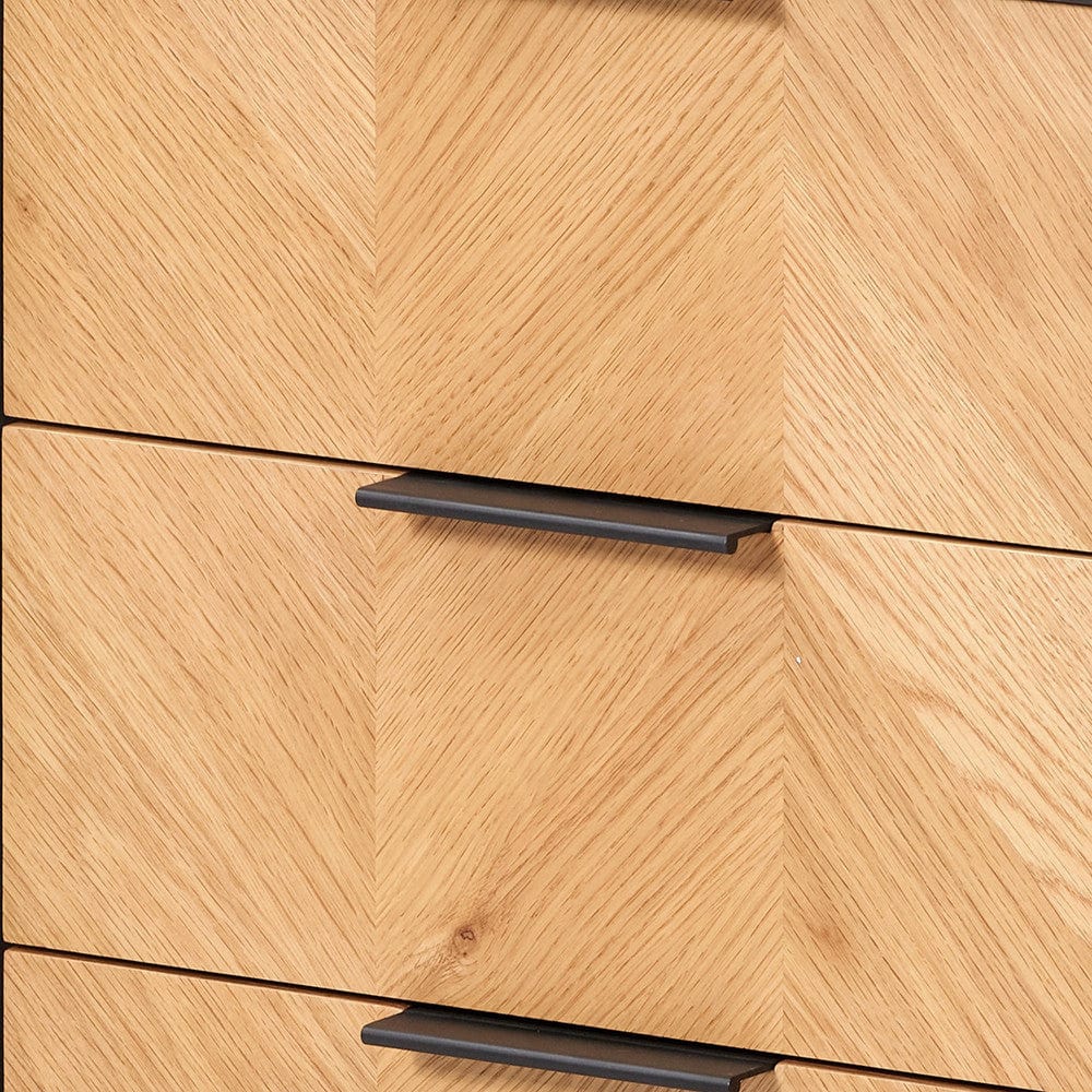 Hailee Black and Natural Chevron Oak and Pine Wood 3 Drawer Unit.