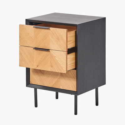 Pacific Lifestyle Living Hailee Black and Natural Chevron Oak and Pine Wood 3 Drawer Unit House of Isabella UK