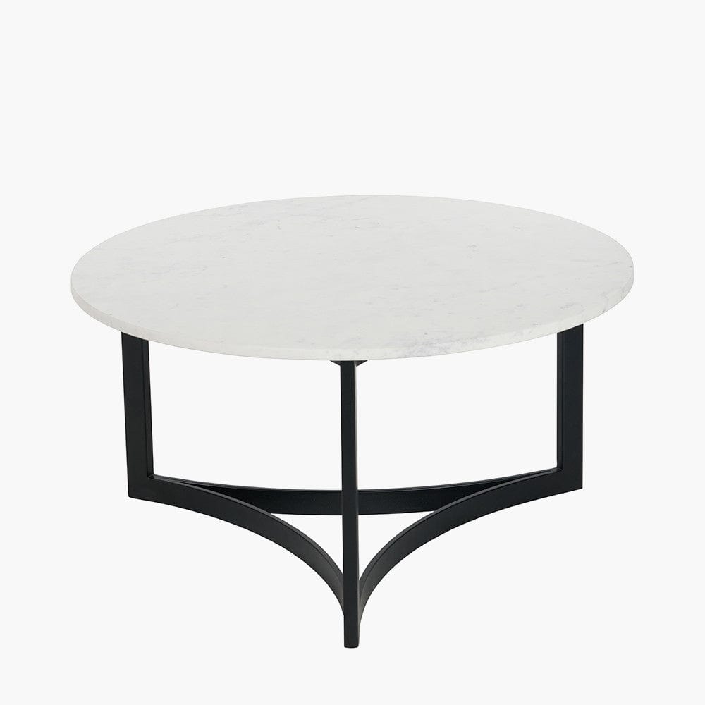 Hendrick White Marble and Black Metal Coffee Table.